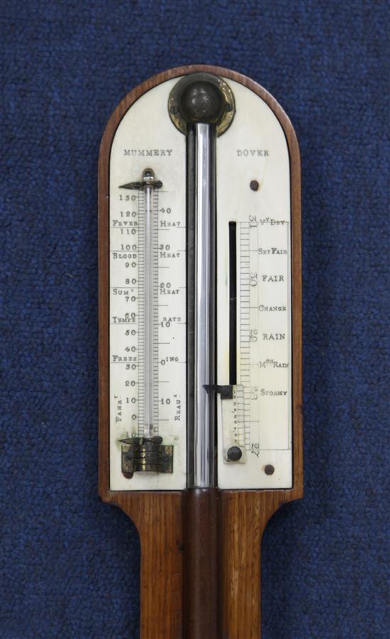 A late Victorian oak stick barometer, 3ft